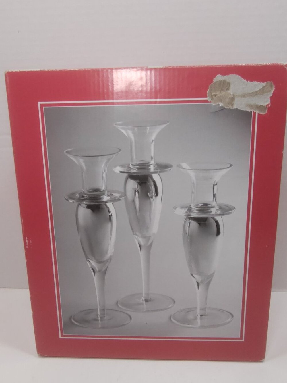 Vintage Sears Set of 3 Clear Glass Candlesticks S/3 #535542 15" 12" 9"
